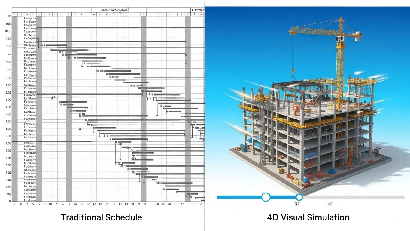 4D BIM Simulation vs Traditional Gantt Chart